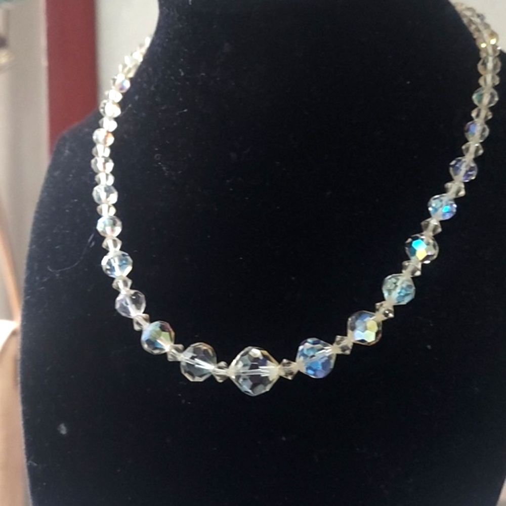 Vintage Mid Century Crystal  Beaded Choker Necklace